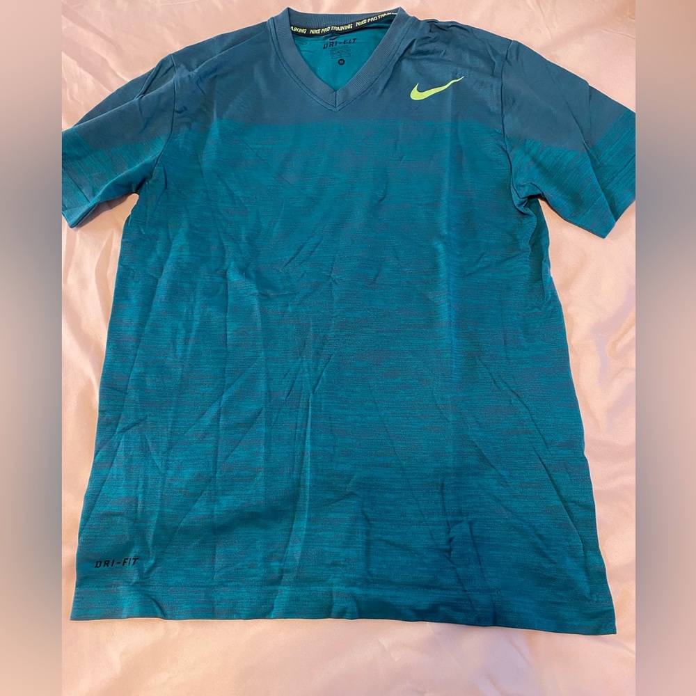 Men’s teal and neon green Nike pro training shirt dri-fit size medium